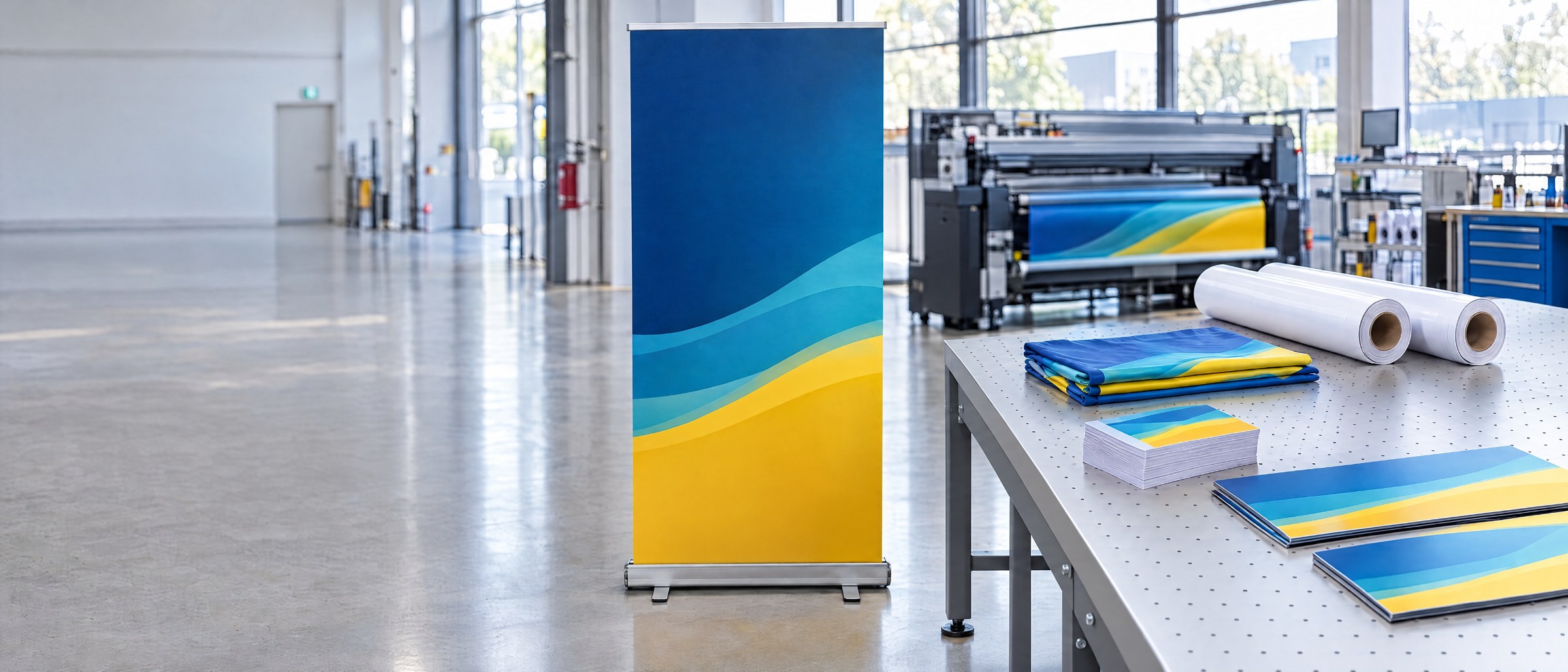 Gedruckte Banner, Roll-up, Fahnen und Flyer in der Bannerheld Produktion