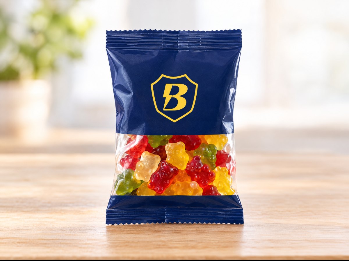 Fruchtgummitüte mit Logo